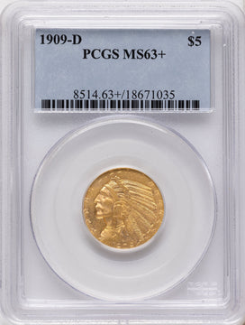 1909-D $5 Indian Half Eagle PCGS MS63+
