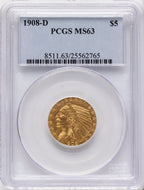 1908-D $5 Indian Half Eagle PCGS MS63