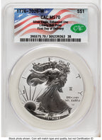 2026-W Enhanced Silver Eagle 1 oz First Day of Delivery Flag Label CACG MS70