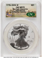 2026-W Enhanced Silver Eagle 1 oz First Day of Delivery America 250 CACG MS70