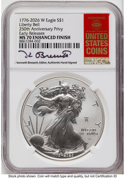 2026-W Enhanced Silver Eagle 1 oz ER Kenneth Bressett Red Book NGC MS70