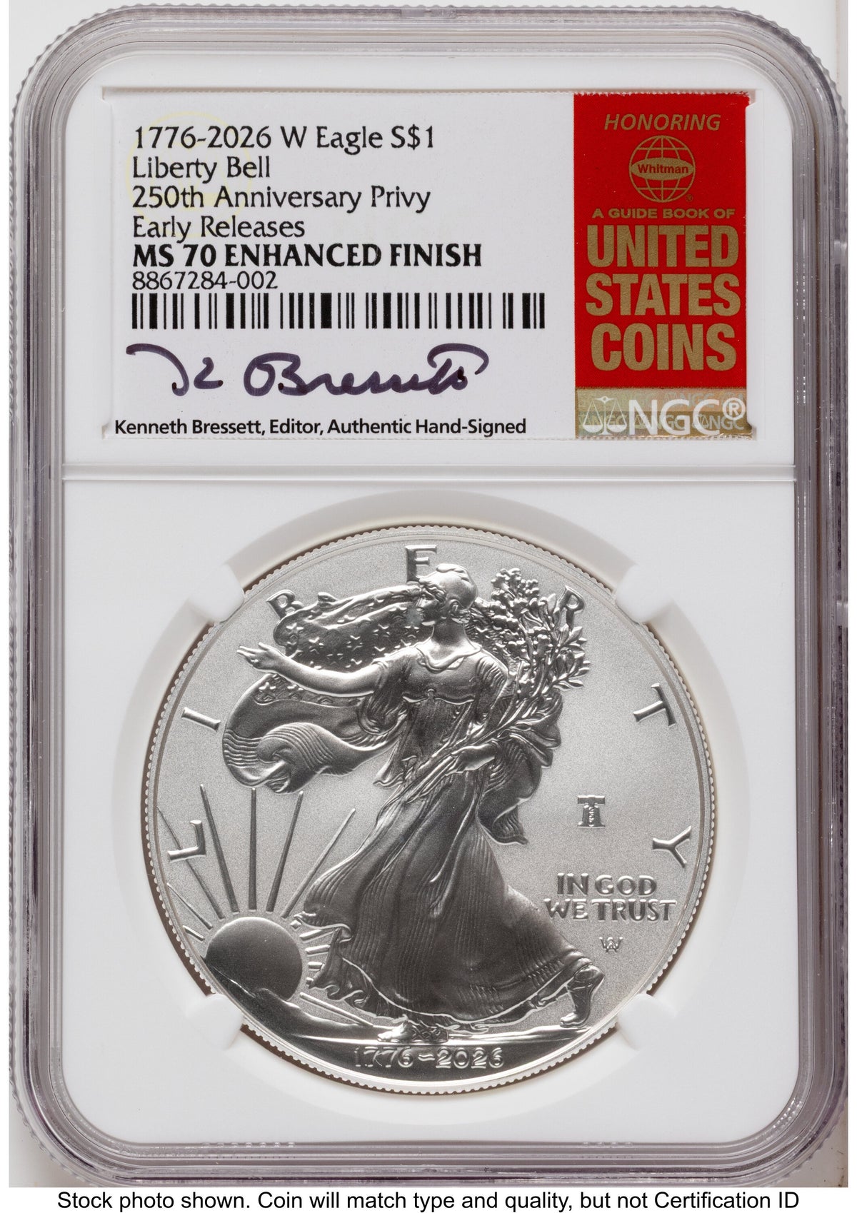 2026-W Enhanced Silver Eagle 1 oz ER Kenneth Bressett Red Book NGC MS70