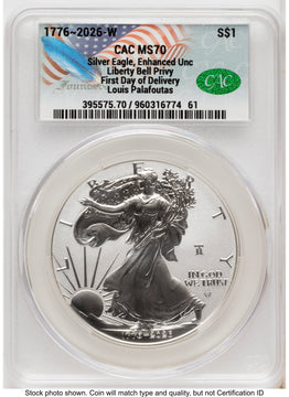 2026-W Enhanced Silver Eagle 1 oz First Day of Delivery Louis Palafoutas CACG MS70