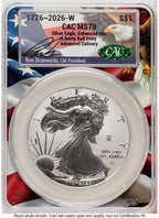 2026-W Enhanced Silver Eagle 1 oz Advanced Delivery Ron Drzewucki Flag Core CACG MS70