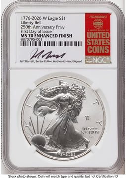 2026-W Enhanced Silver Eagle 1 oz FDI Jeff Garrett Red Book NGC MS70