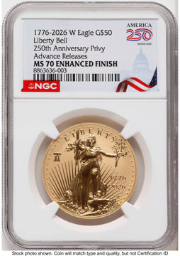 2026-W Enhanced Gold Eagle 1 oz AR America 250 Congress Building Label NGC MS70