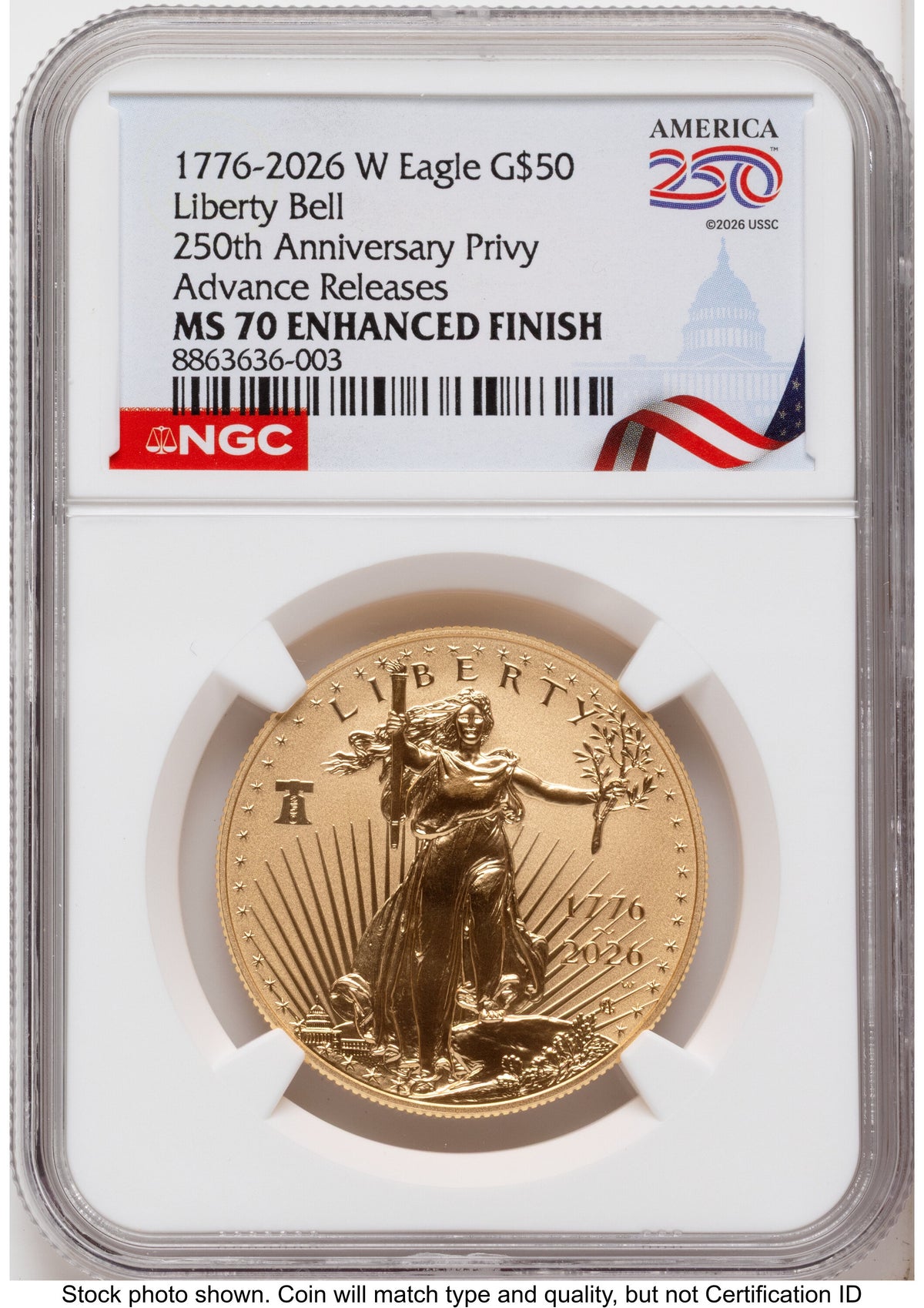 2026-W Enhanced Gold Eagle 1 oz AR America 250 Congress Building Label NGC MS70
