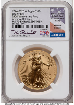 2026-W Enhanced Gold Eagle 1 oz AR Kenneth Bressett America 250 NGC MS70