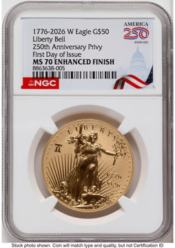 2026-W Enhanced Gold Eagle 1 oz FDI America 250 Congress Building Label NGC MS70