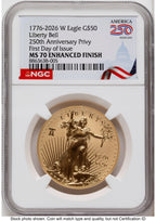 2026-W Enhanced Gold Eagle 1 oz FDI America 250 Congress Building Label NGC MS70