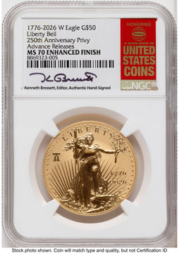 2026-W Enhanced Gold Eagle 1 oz AR Kenneth Bressett Red Book NGC MS70