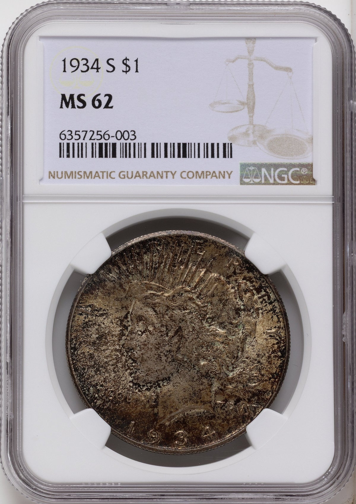 1934-S Peace Dollar NGC MS62