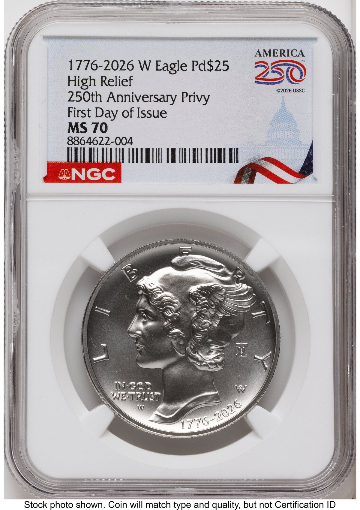2026-W Palladium Eagle 1 oz Uncirculated FDI America 250 Congress Building Label NGC MS70