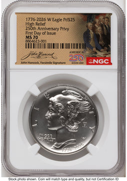 2026-W Palladium Eagle 1 oz Uncirculated FDI America 250 John Hancock Label NGC MS70