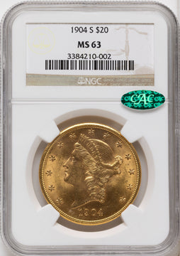 1904-S $20 CAC Liberty Double Eagle NGC MS63