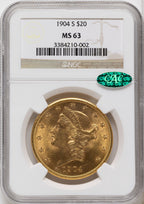 1904-S $20 CAC Liberty Double Eagle NGC MS63