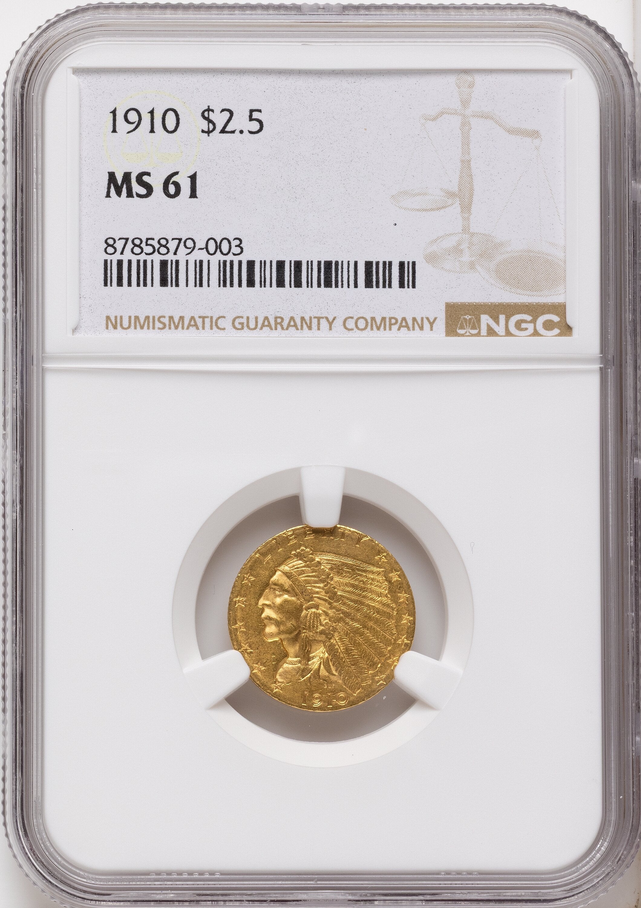 1910 $2.50 Indian Quarter Eagle NGC MS61