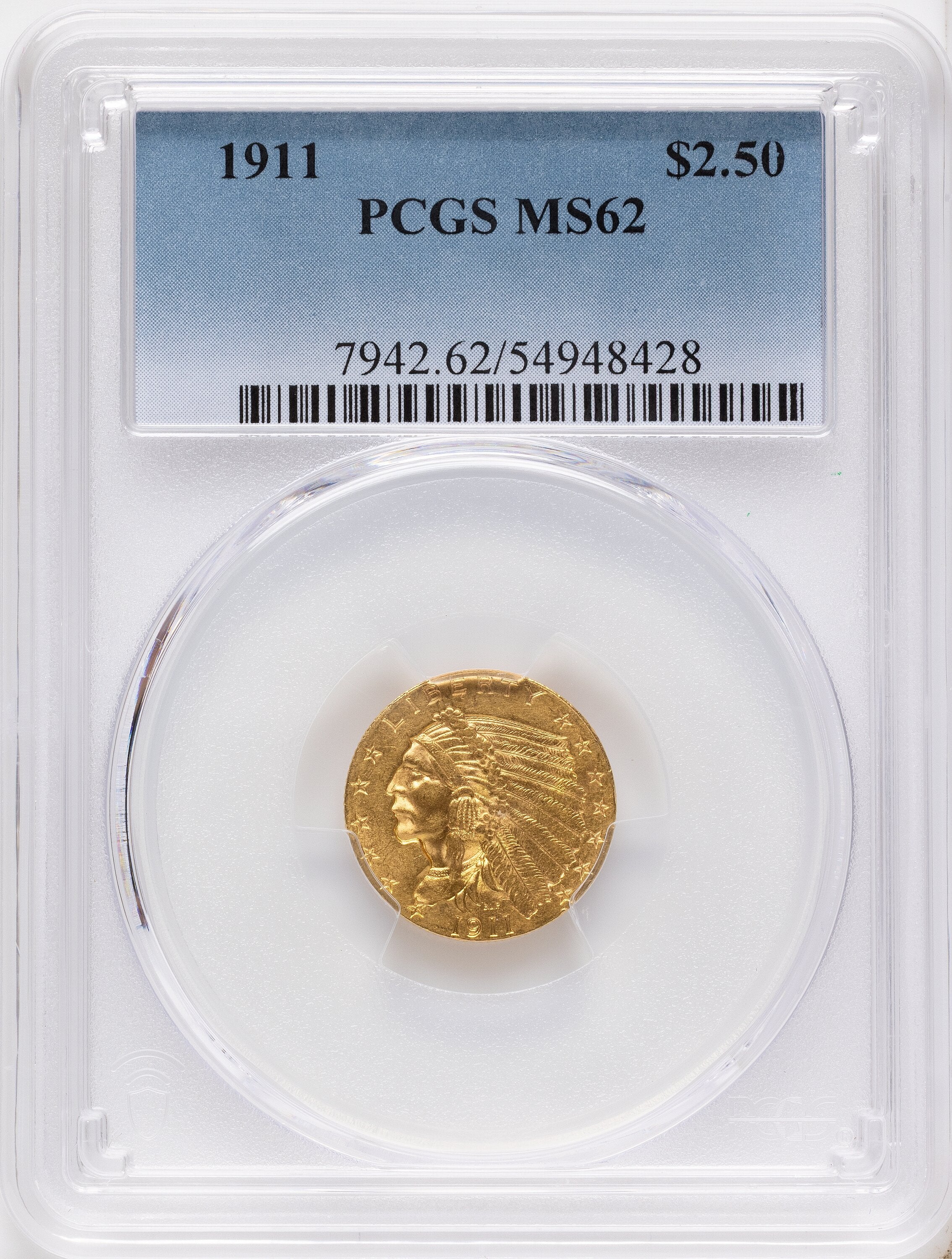 1911 $2.50 Indian Quarter Eagle PCGS MS62
