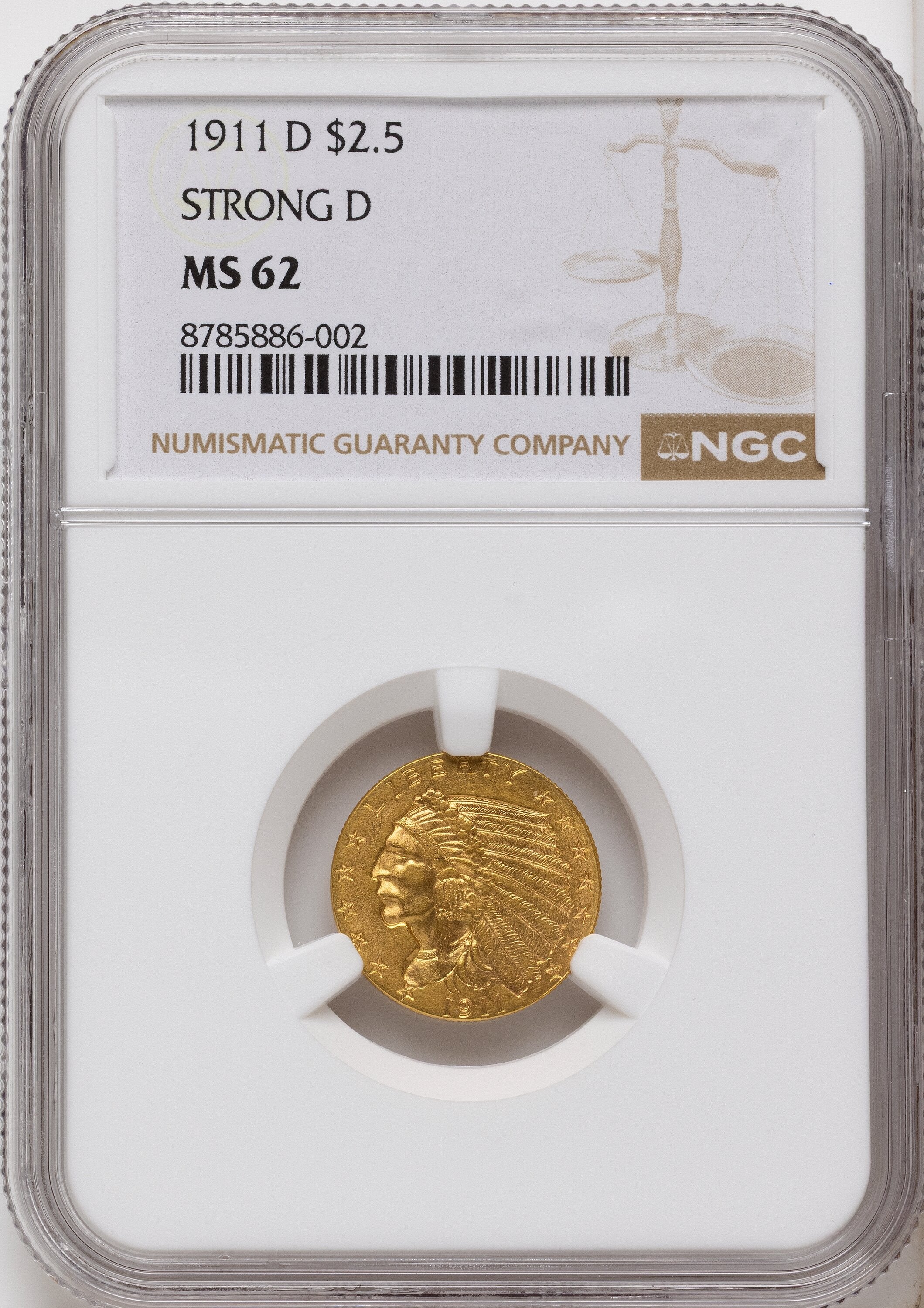 1911-D $2.50 Indian Quarter Eagle NGC MS62