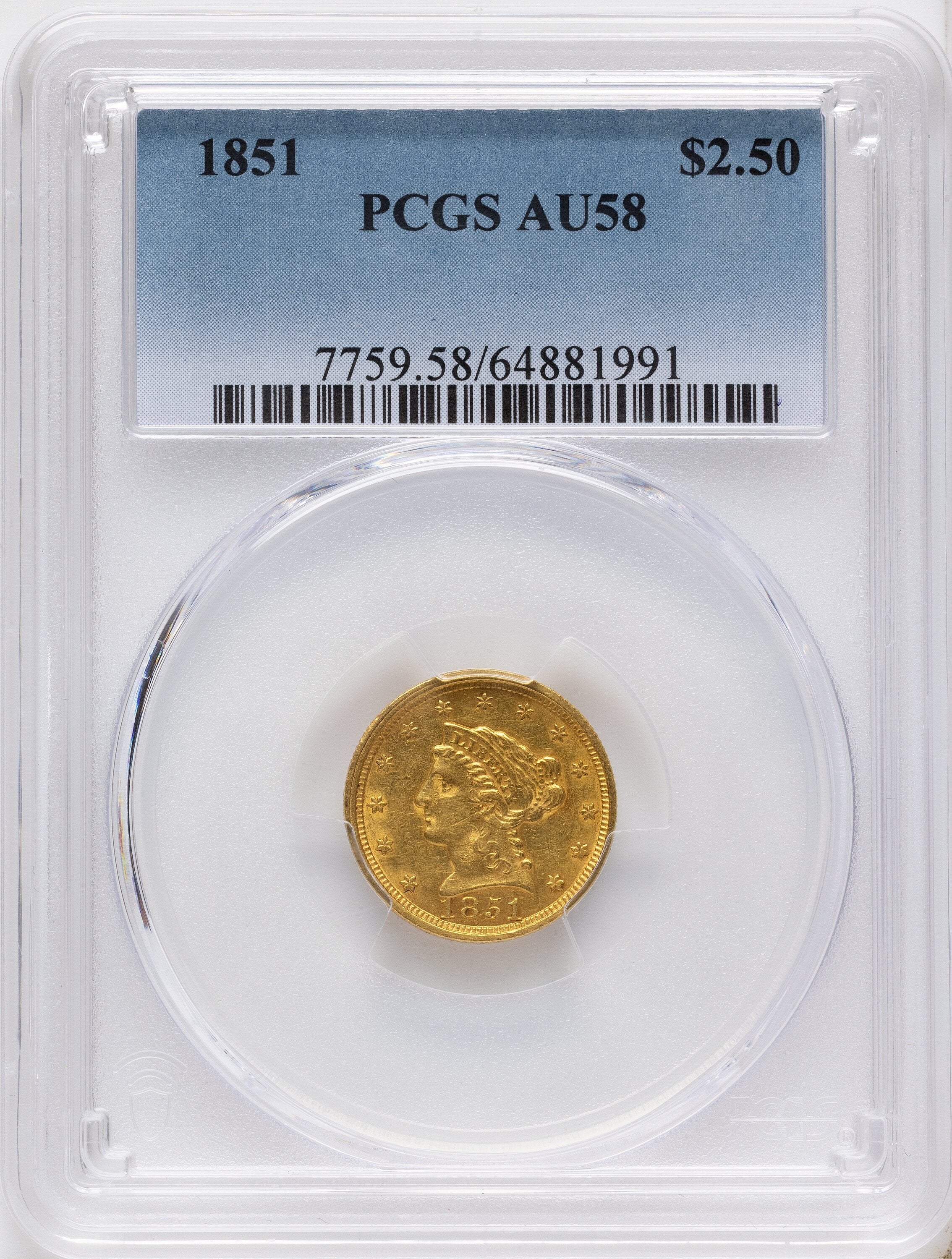 1851 $2.50 Liberty Quarter Eagle PCGS AU58