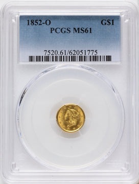 1852-O G$1 Gold Dollar PCGS MS61