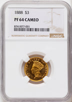 1888 $3 CA Proof Three Dollar Gold Pieces NGC PR64