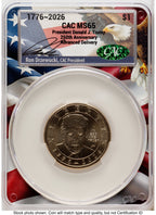2026 Semiquincentennial President Donald J. Trump $1 Advanced Delivery Ron Drzewucki Flag Core CACG MS65