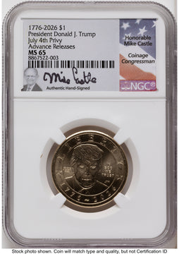 2026 Semiquincentennial President Donald J. Trump $1 (Privy Mark) AR Mike Castle NGC MS65