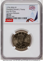2026 Semiquincentennial President Donald J. Trump $1 (Privy Mark) AR America 250 Congress Building Label NGC MS65