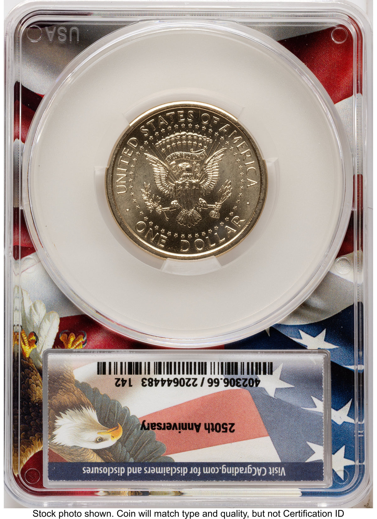 2026 Semiquincentennial President Donald J. Trump $1 (Privy Mark) Advanced Delivery Ron Drzewucki Flag Core CACG MS66