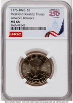 2026 Semiquincentennial President Donald J. Trump $1 AR America 250 Congress Building Label NGC MS68