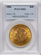 1896 $20 Liberty Double Eagle PCGS MS62