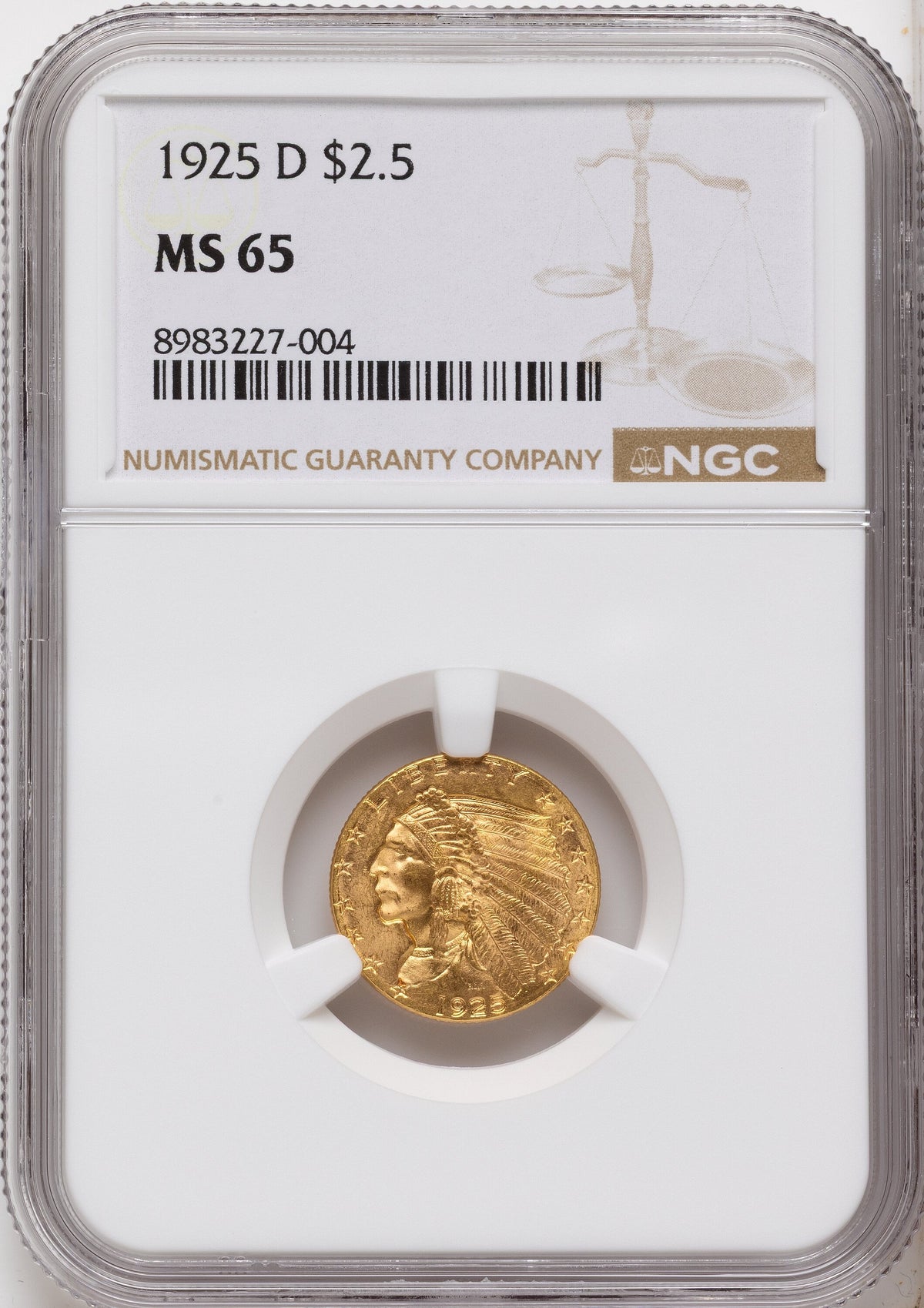 1925-D $2.50 Indian Quarter Eagle NGC MS65
