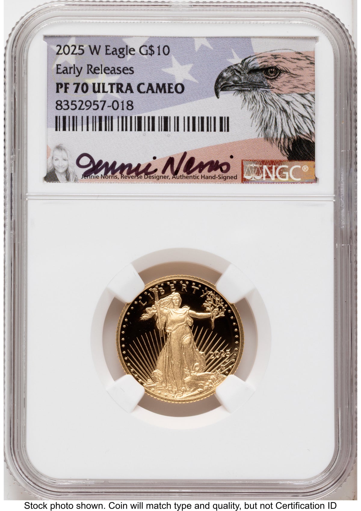 2025-W Proof Gold Eagle 1.85 oz ER Jennie Eagle Flag NGC PF70 Norris
