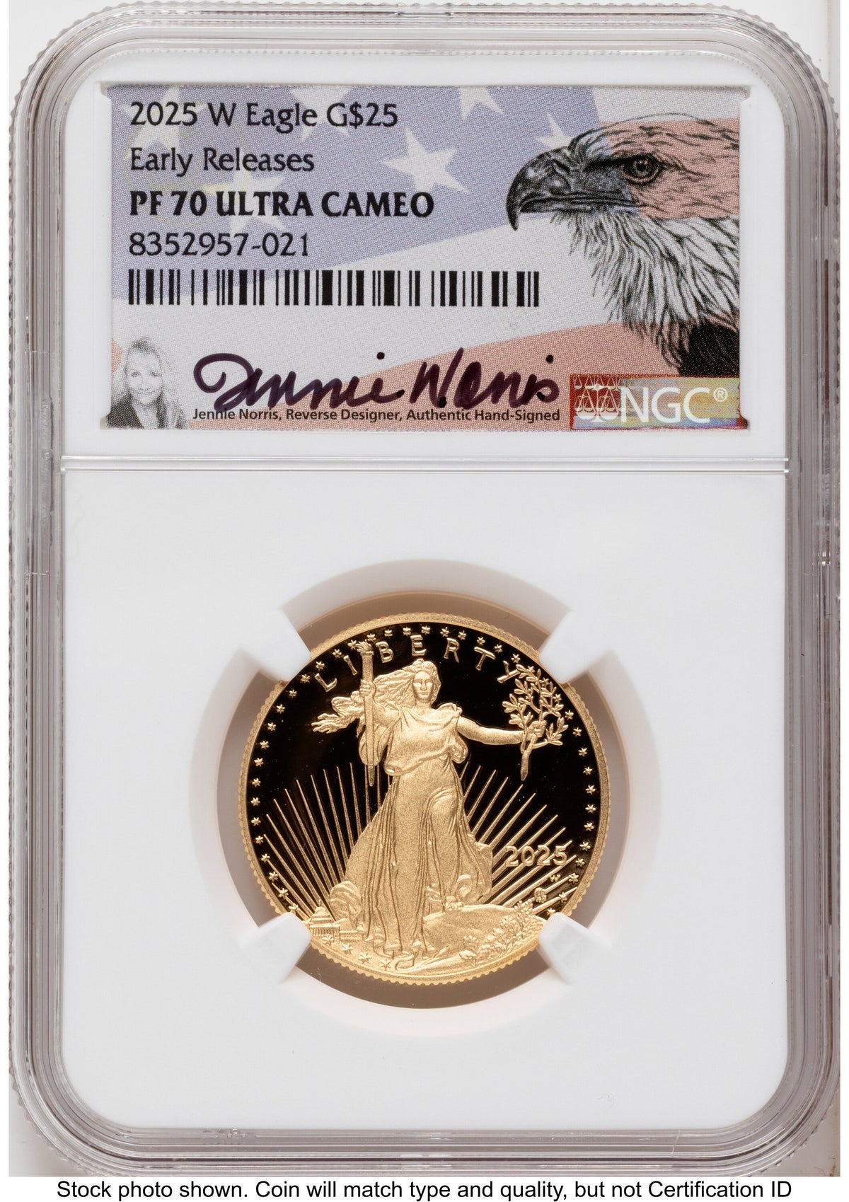 2025-W Proof Gold Eagle 1.85 oz ER Jennie Eagle Flag NGC PF70 Norris