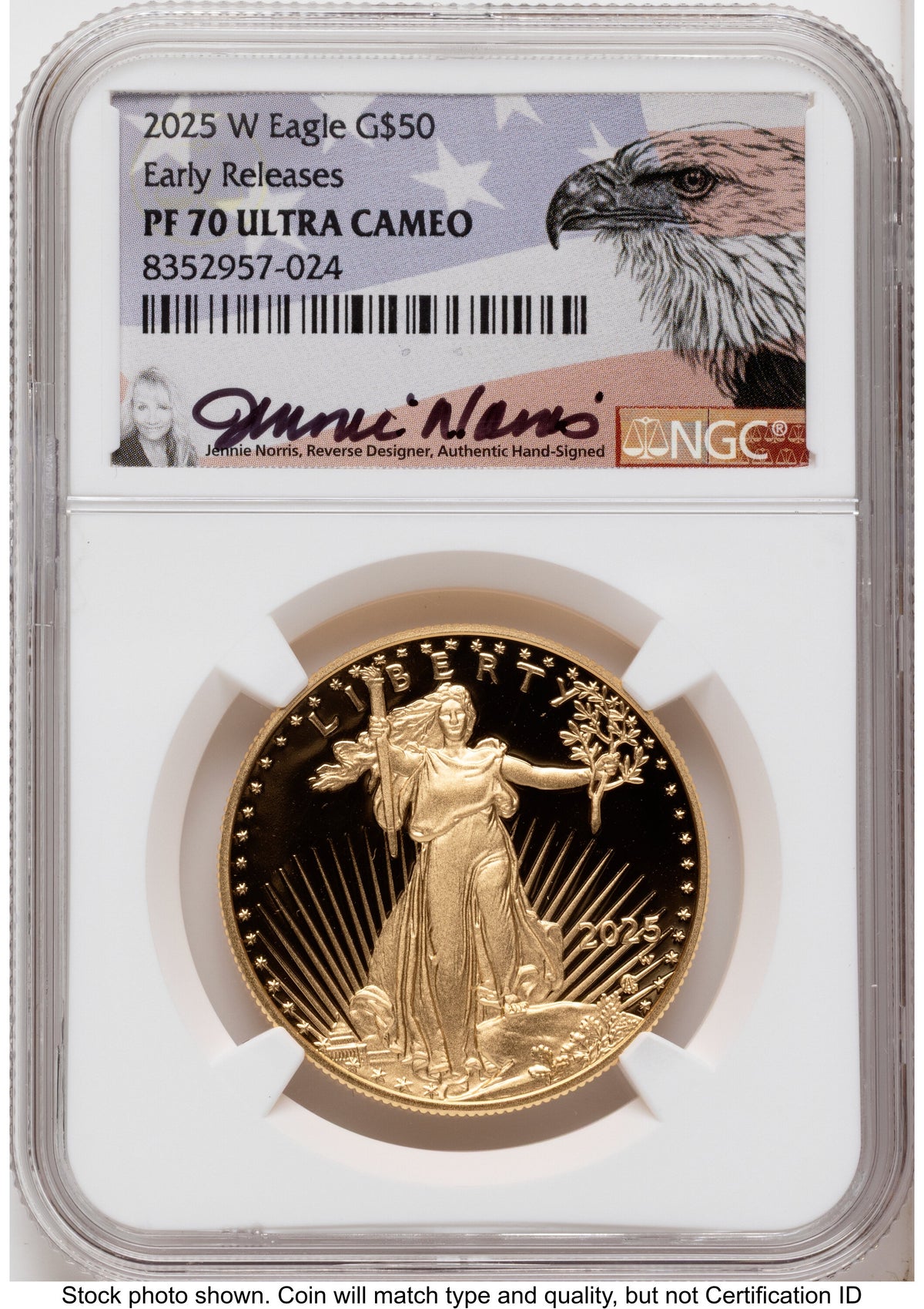 2025-W Proof Gold Eagle 1.85 oz ER Jennie Eagle Flag NGC PF70 Norris