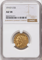 1910-S $5 Indian Half Eagle NGC AU58