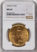 1924-D $20 Saint-Gaudens Double Eagle NGC MS62