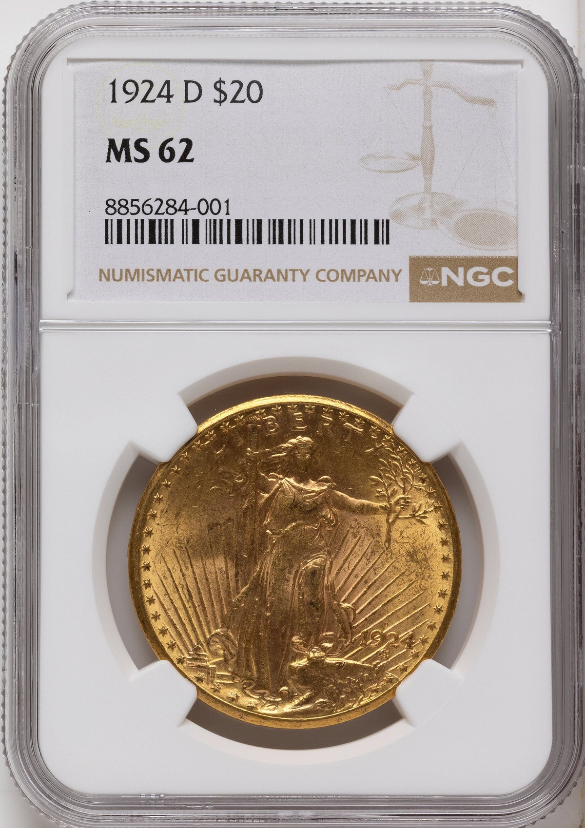 1924-D $20 Saint-Gaudens Double Eagle NGC MS62