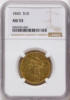 1843 $10 Liberty Eagle NGC AU53