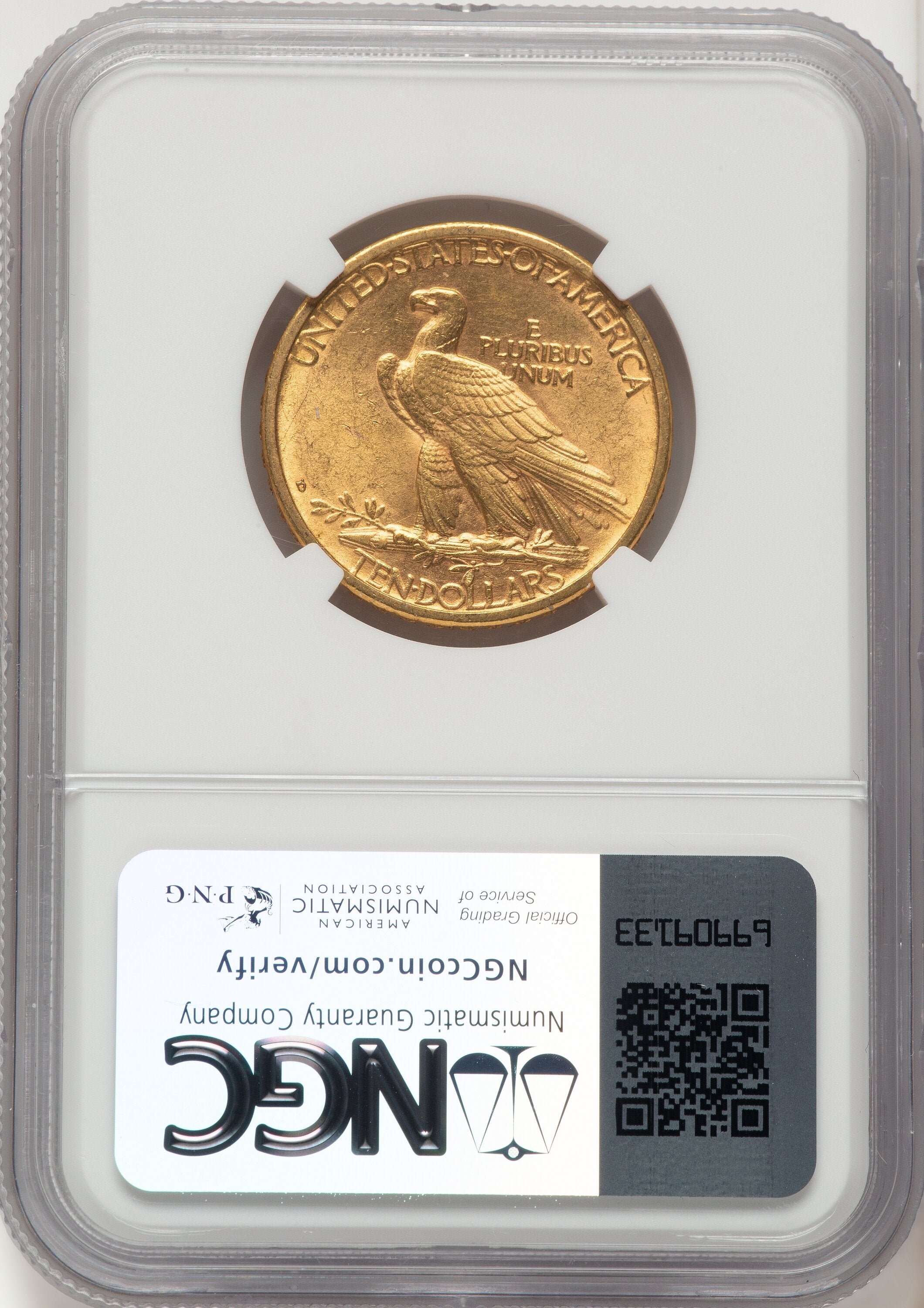 1908-D $10 NO MOTTO Indian Eagle NGC MS62