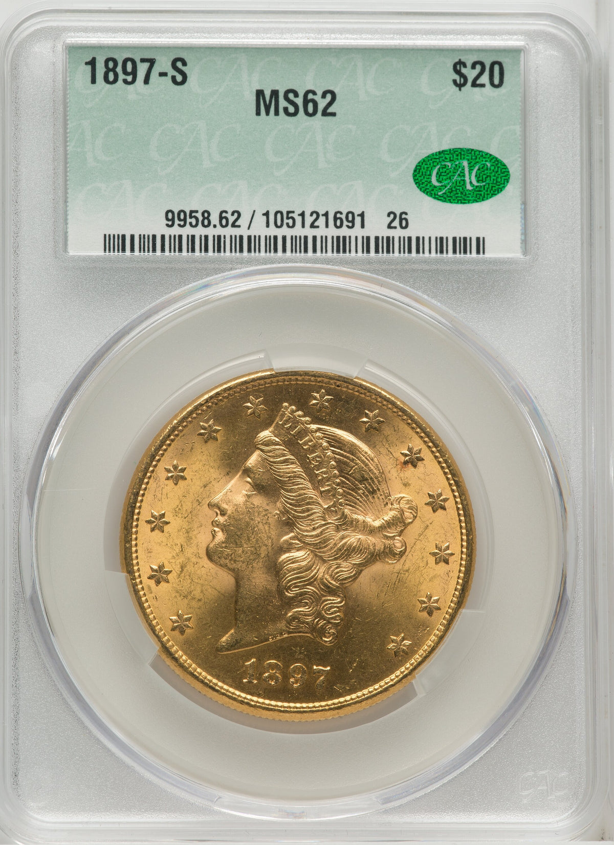 1897-S $20 Liberty Double Eagle CACG MS62