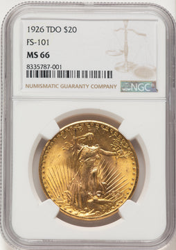 1926 $20 Tripled Die Obverse FS-101 Saint-Gaudens Double Eagle NGC MS66