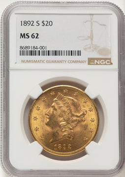 1892-S $20 Liberty Double Eagle NGC MS62