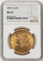 1892-S $20 Liberty Double Eagle NGC MS62