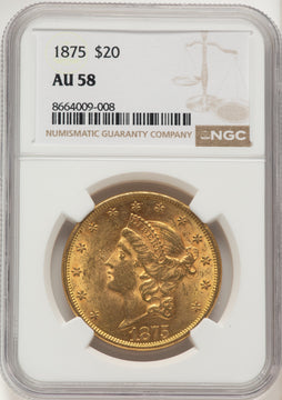 1875 $20 Liberty Double Eagle NGC AU58