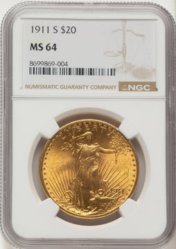 1911-S $20 Saint-Gaudens Double Eagle NGC MS64