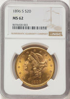 1896-S $20 Liberty Double Eagle NGC MS62