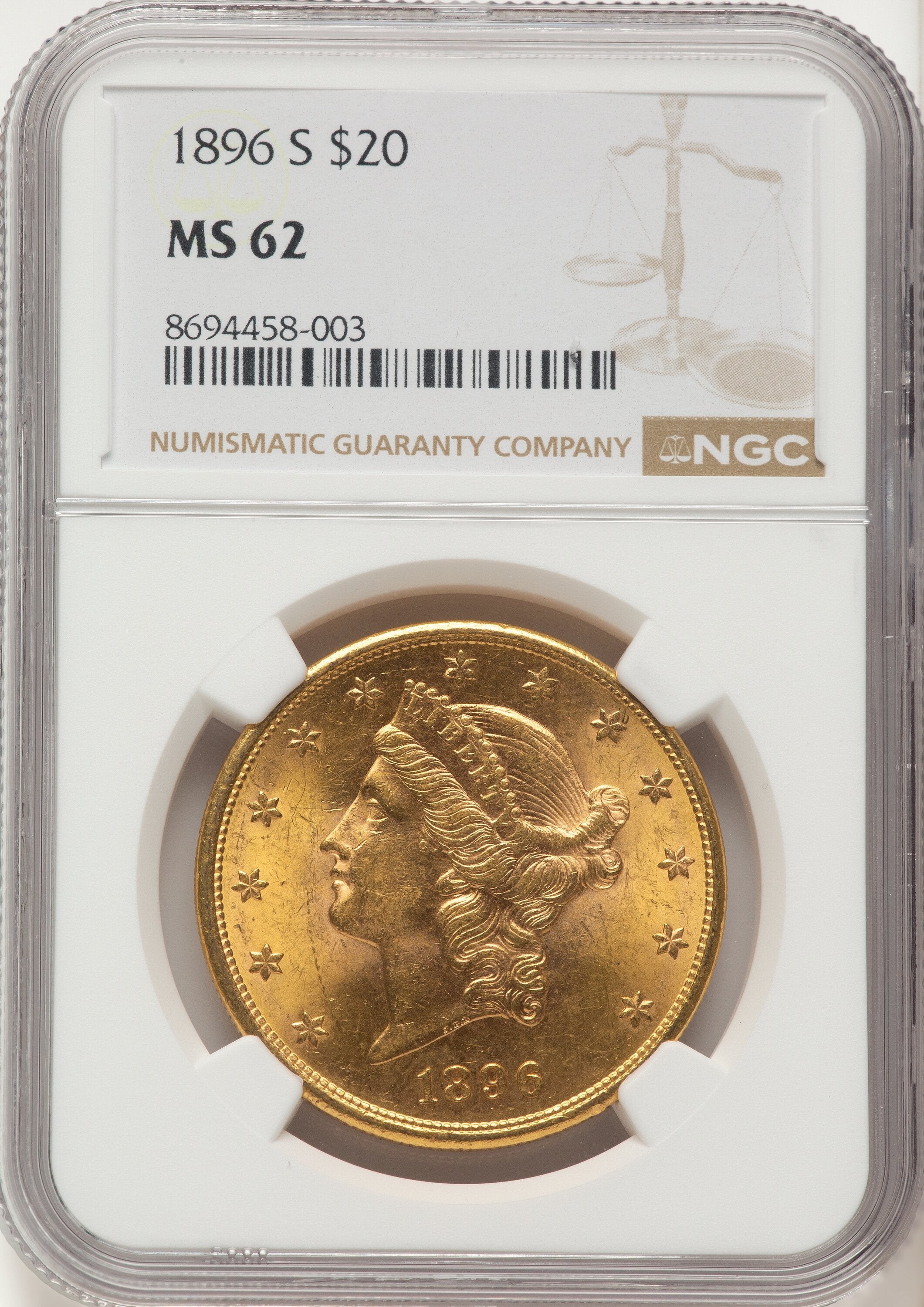1896-S $20 Liberty Double Eagle NGC MS62