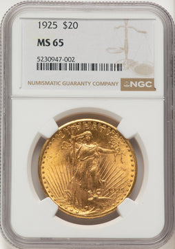 1925 $20 Saint-Gaudens Double Eagle NGC MS65